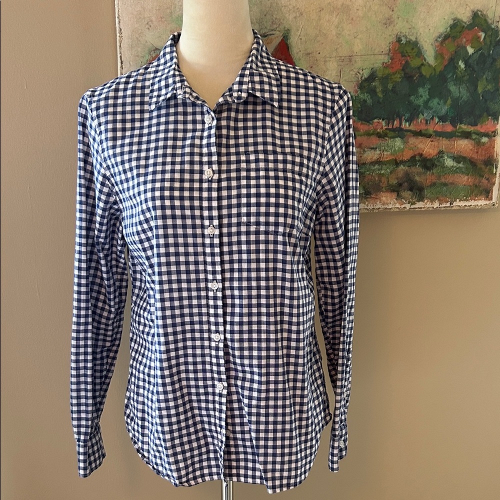 L.L. Bean Navy and White Gingham Women’s Shirt